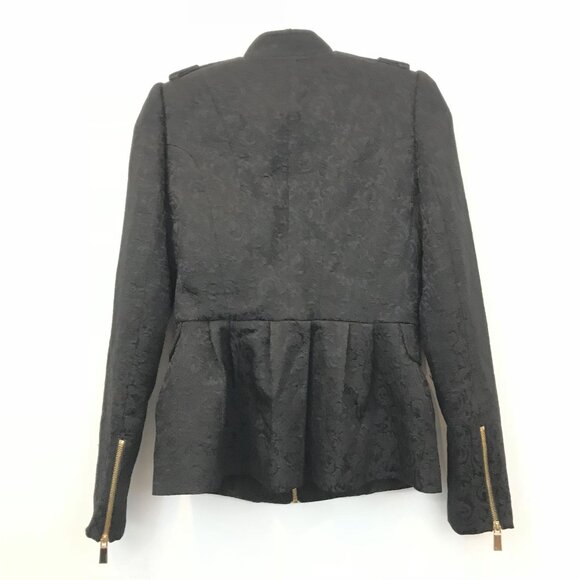 Black Jacquard Military Style Jacket Gold Button Zipper Vince Camuto Size M - Picture 3 of 13